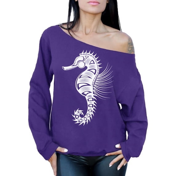 Awkward Styles Seahorse Off Shoulder Sweatshirt for Women Patterned Oversized Sweater for Ladies Women Fashion Tracery Sweatshirt Indian Pattern Seahorse Oversized Sweatshirts Marine Sweater
