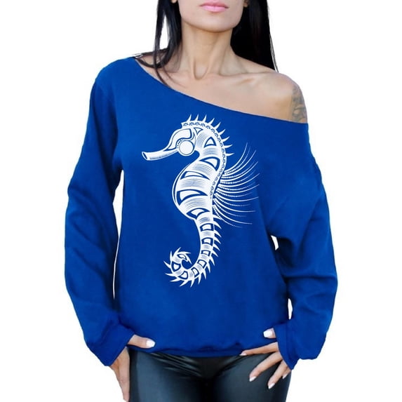Awkward Styles Seahorse Off Shoulder Sweatshirt for Women Patterned Oversized Sweater for Ladies Women Fashion Tracery Sweatshirt Indian Pattern Seahorse Oversized Sweatshirts Marine Sweater