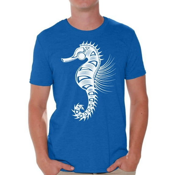 Awkward Styles Seahorse T Shirt for Men Patterned Shirts for Men Men's Fashion Collection Tracery Tshirt for Dad Indian Pattern T-Shirt for Men Gifts for Husband Seahorse Shirts Marine T-Shirt