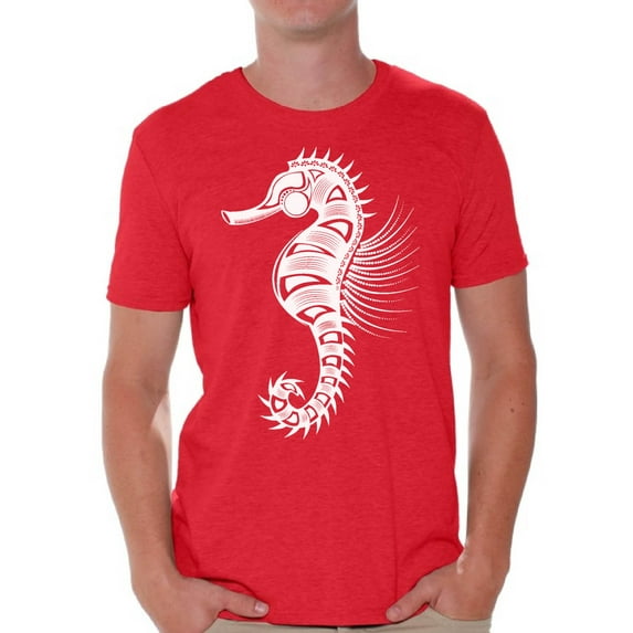 Awkward Styles Seahorse T Shirt for Men Patterned Shirts for Men Men's Fashion Collection Tracery Tshirt for Dad Indian Pattern T-Shirt for Men Gifts for Husband Seahorse Shirts Marine T-Shirt
