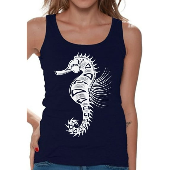 Awkward Styles Seahorse Tanks for Women Patterned Tank Top for Ladies Women Fashion Collection Tracery Tshirt for Mom Indian Pattern T-Shirt for Her Gifts for Wife Seahorse Shirts Marine T-Shirt