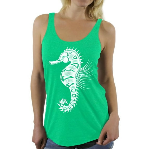 Awkward Styles Seahorse Tanks for Women Racerback Tank Top for Ladies Women Fashion Collection Tracery Tshirt for Mom Indian Pattern T-Shirt for Her Gifts for Wife Seahorse Shirts Racerback T-Shirt