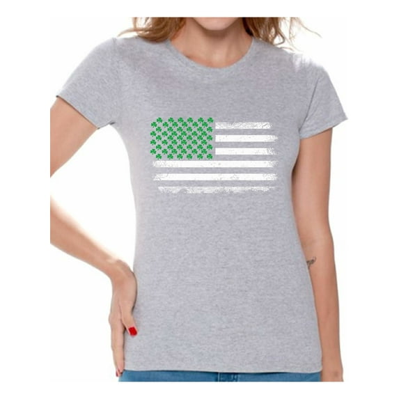 Awkward Styles Shamrock Irish. U.S.A. Flag Shirt Shamrock Green Tshirts for Women St. Patrick's Day T-Shirts for Women Irish American Pride St. Patrick's Day Party Shirts Irish Clover Gifts for Her