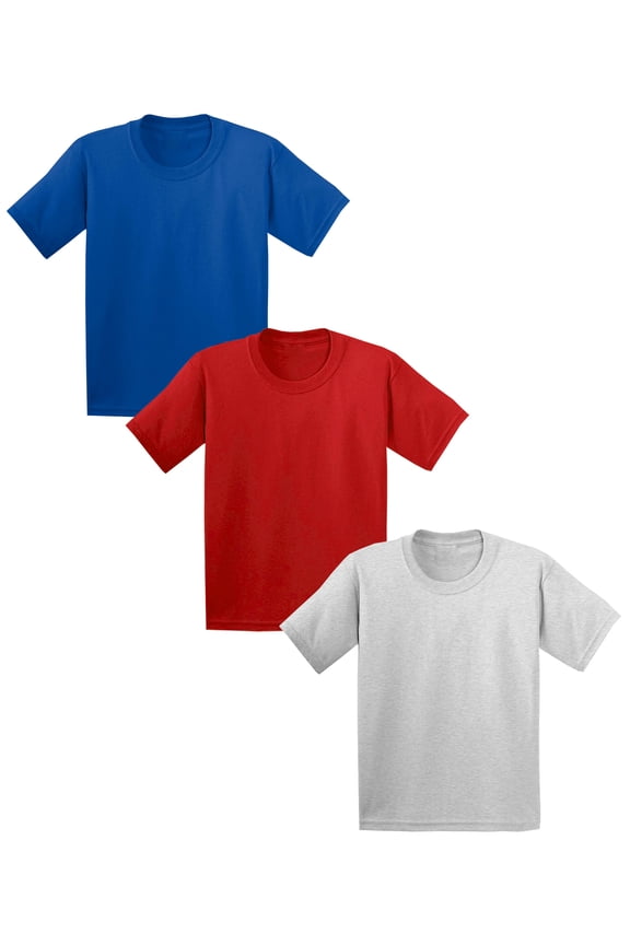 Shirts for Boys Set of 3 T Shirts for Kids Youth Shirt for Boys Red Tee Comfortable Boys Shirt Blue Shirt Grey Crew Neck Tee for Youth 3 Pack