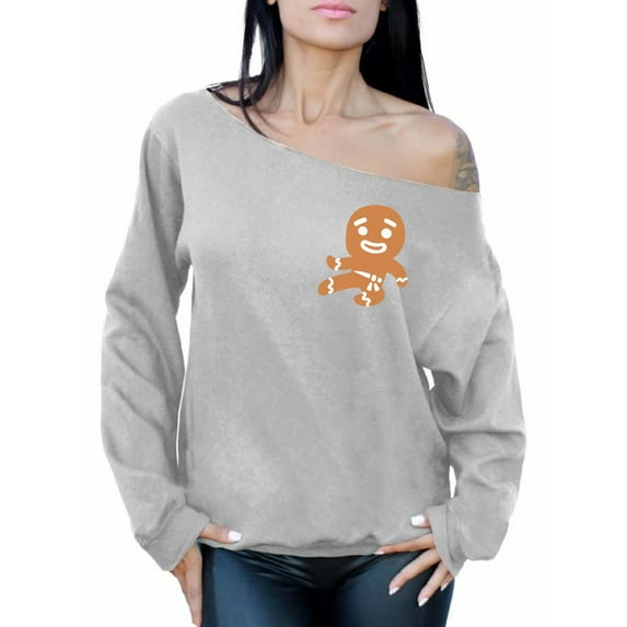 Awkward Styles Off Shoulder Christmas Pocket Sweatshirt Women's Ginja Xmas Sweater Funny Christmas Sweater for Women Gingerbread Ninja Sweater Christmas Party Outfit Xmas Gifts for Her