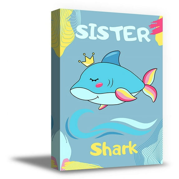 Awkward Styles Sister Shark Canvas Wall Art Girls Room Decor Prints Shark Family Nursery Wall Art
