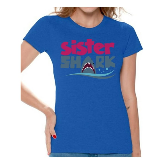 Awkward Styles Sister Shark Tshirt for Women Shark Outfit Family Shirts Matching Family Shark Shirts Funny Outfit for Family Shark Gifts for Her Shark Themed Party Outfit Family Vacation Shirts