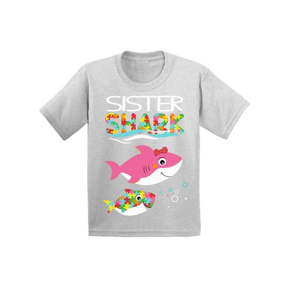 Awkward Styles Sister Shark Youth T-Shirt Best Sis Shark Tee Family Matching Outfit Autism Awareness Gifts Kids Shirts Autism Shirts for Girls
