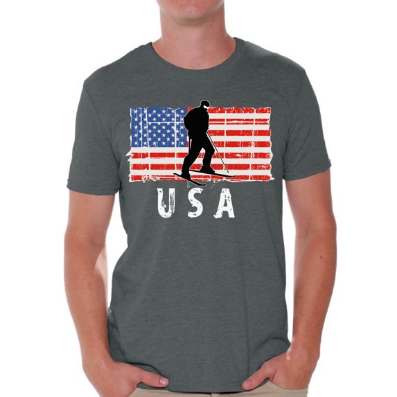 Awkward Styles Ski USA Men Shirt I'm American USA Flag T shirt for Men 4th of July Gifts Ski Men Tshirt Ski Lover Retro USA T-shirt for Men Ski Gifts USA Patriotic Men Shirts Independence Day