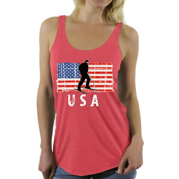 Awkward Styles Ski USA Women Racerback Tank Top United States of America Retro USA Shirt for Women 4th of July Gifts USA Flag Women Tank I'm American Ski Top for Women Ski Lover USA Women Shirts