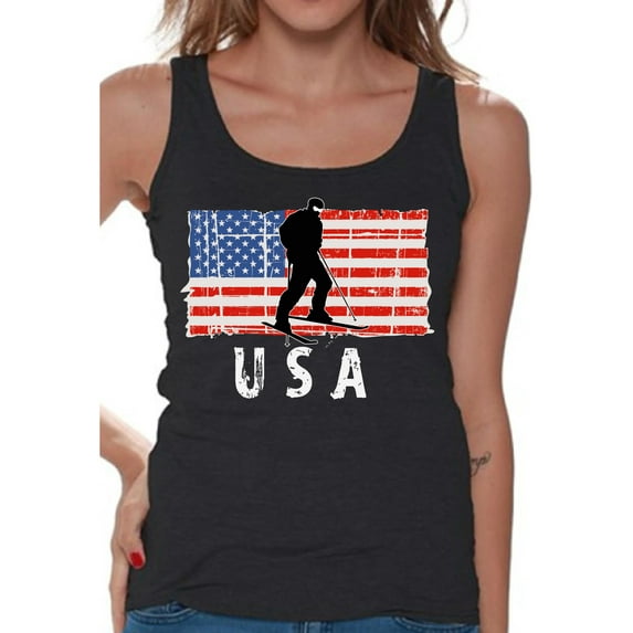 Awkward Styles Ski USA Women Tank Top USA Pride Patriotic Women Shirt Stripes and Stars Love USA American Flag Tank for Women Red White and Blue Vintage USA Women Top Proud American