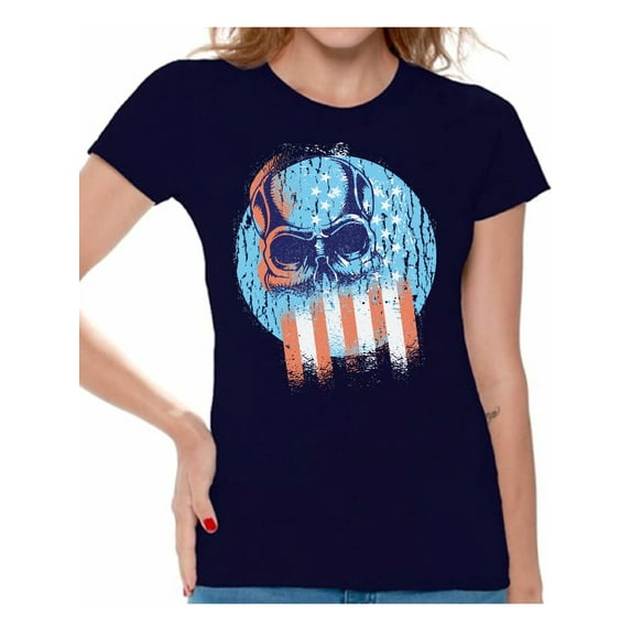 Awkward Styles Skull T-Shirt American Flag Shirts for Women