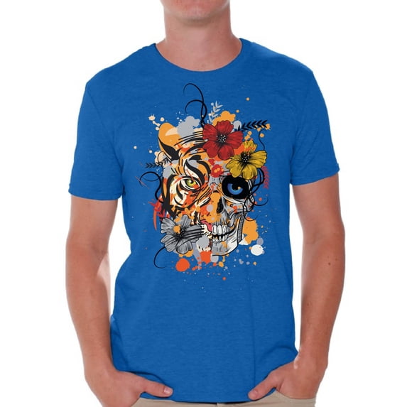 Awkward Styles Skull T-Shirt Floral Tiger Shirts for Men