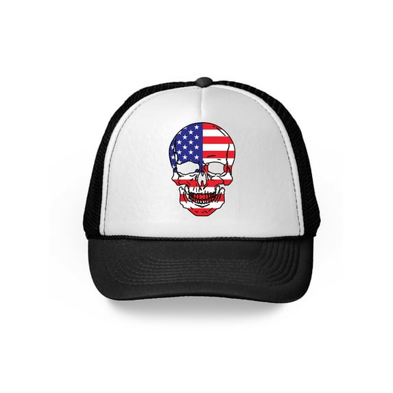 Awkward Styles Skull Trucker Hat USA Flag Hat Skull 4th of July Patriotic Gifts American Flag Hat USA Baseball Cap Patriotic Hat American Flag Men Women 4th of July Hat 4th of July Accessories