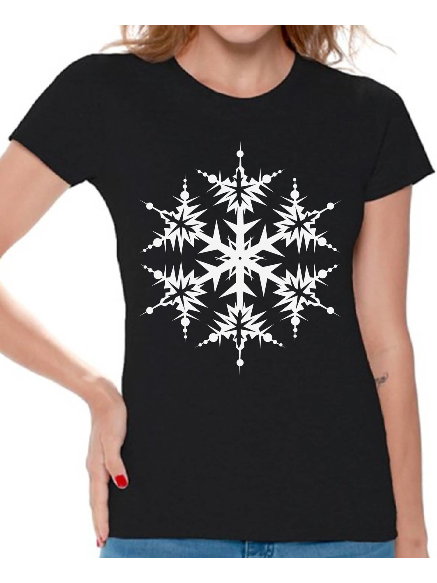 Simple Snowflake Print Round Neck Casual T Shirt