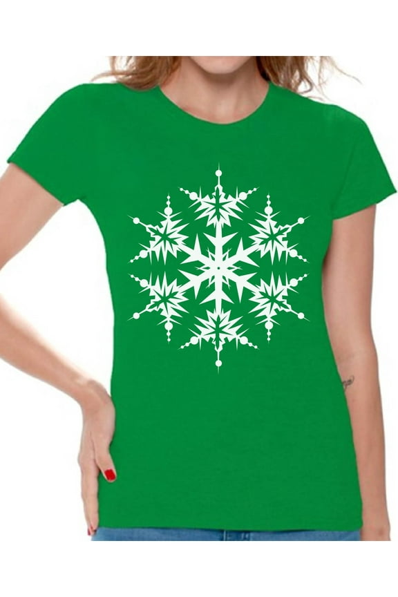 Snowflake Shirt Snowflake Christmas T Shirts for Women White Christmas Snowflake Women's Holiday Top Christmas Snowflakes T-shirt Christmas Holiday Shirt Gift Idea for Christmas