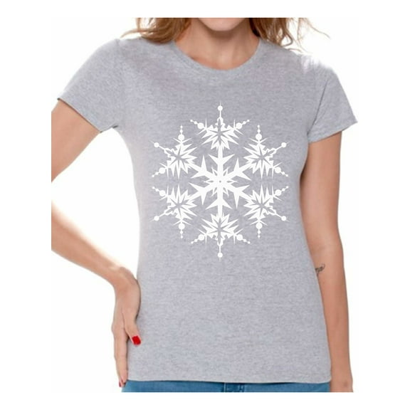 Awkward Styles Snowflake Shirt Snowflake Christmas T Shirts for Women White Christmas Snowflake Women's Holiday Top Christmas Snowflakes T-shirt Christmas Holiday Shirt Gift Idea for Christmas