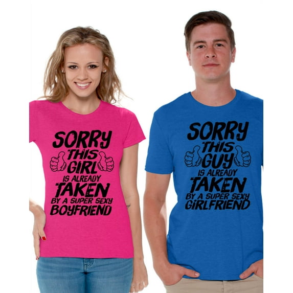 Awkward Styles Sorry This Guy / This Girl Is Already Taken Couple Shirts Super Sexy Boyfriend Shirt Super Sexy Girlfriend T Shirts for Couples Funny Matching Couple Shirts Valentine's Day Gifts