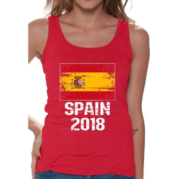 Awkward Styles Spain 2018 Tank Top for Women Spanish Flag Gifts Spain Soccer Top