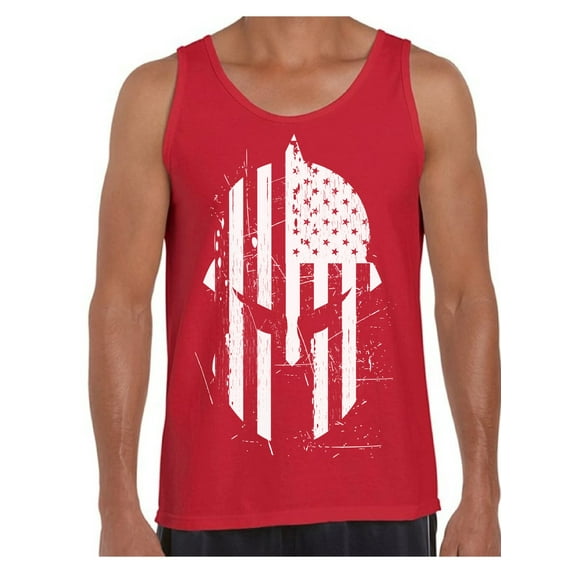 Awkward Styles Spartan American Flag Shirt Sleevless Novelty Graphic Tank Tops for Men Spartan Helmet USA Flag Men's Tops