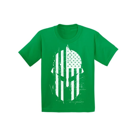 Awkward Styles Spartan American Flag T Shirt Novelty Graphic Shirts for Kids Spartan Helmet USA Flag Kids Shirt