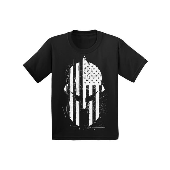 Awkward Styles Spartan American Flag T Shirt Novelty Graphic Shirts for Kids Spartan Helmet USA Flag Kids Shirt