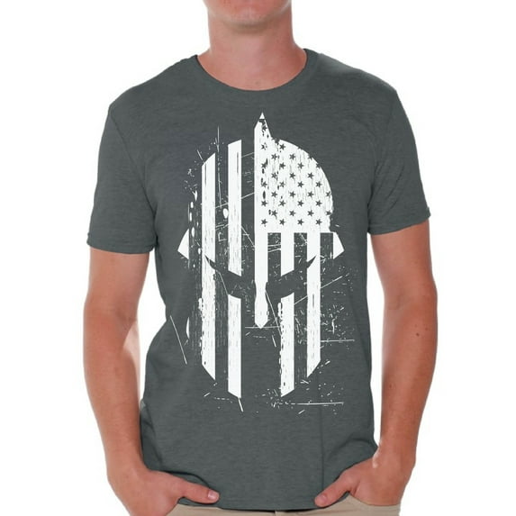 Awkward Styles Spartan American Flag T Shirt Novelty Graphic Shirts for Men Spartan Helmet USA Flag Men's Shirt