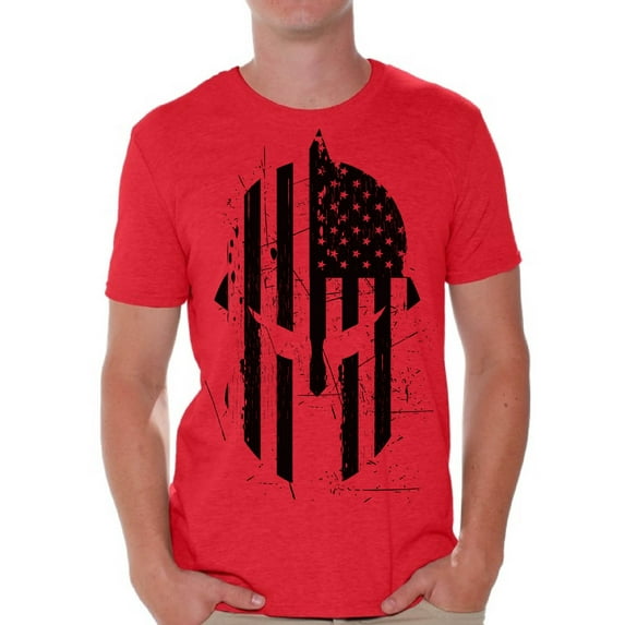 Awkward Styles Spartan Warrior Helmet Men's T Shirt Tops American Flag Shirts for Men USA Patriotic T-shirts Novelty Graphic Shirt
