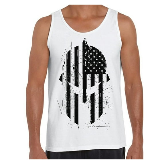 Awkward Styles Spartan Warrior Helmet Men's Tank Tops American Flag Sleevless Shirts for Men USA Patriotic T-shirts Novelty Graphic Tops