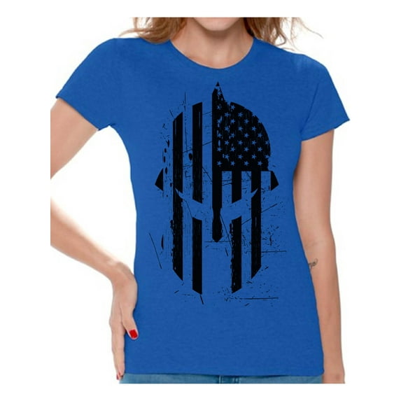 Awkward Styles Spartan Warrior Helmet Women's T Shirt Tops American Flag Shirts for Women USA Patriotic T-shirts Novelty Graphic Shirt