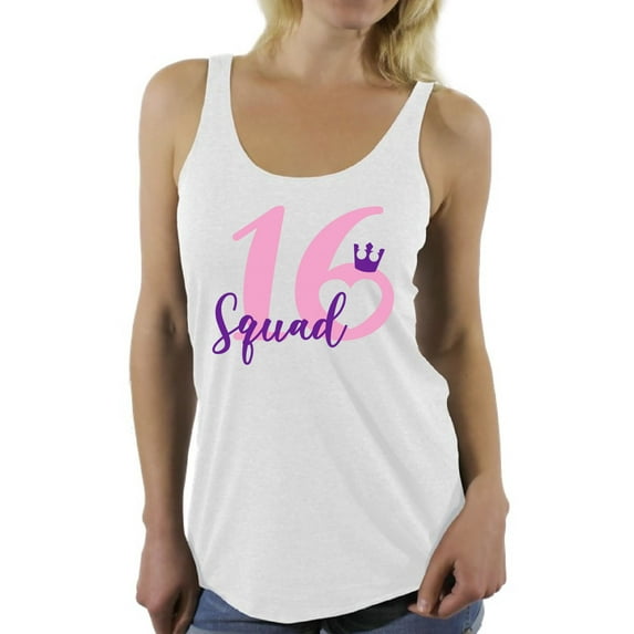 Awkward Styles Squad 16 Racerback Tank Top for Ladies Purple Squad Sixteen Racerback Tanks for Girls Birthday Girl Shirt Birthday Gifts for Teens I am 16 T-Shirt for Her Sweet 16 Party Clothing