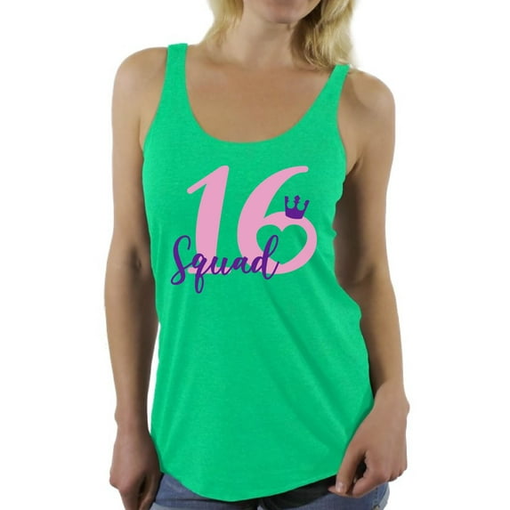 Awkward Styles Squad 16 Racerback Tank Top for Ladies Purple Squad Sixteen Racerback Tanks for Girls Birthday Girl Shirt Birthday Gifts for Teens I am 16 T-Shirt for Her Sweet 16 Party Clothing