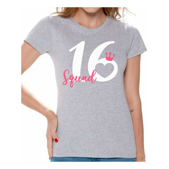 Awkward Styles Squad 16 T Shirt for Ladies Squad Sixteen Shirts for Girls Birthday Girl Shirt Birthday Gifts for Teens I am 16 T-Shirt for Her Sweet 16 Party Clothing Pink Prints Teen Party