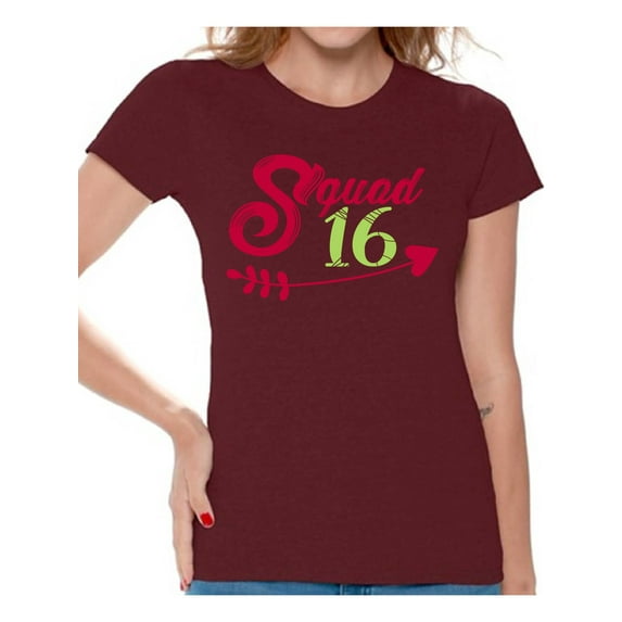 Awkward Styles Squad 16 T-Shirt for Ladies Squad Sixteen Shirts for Girls Birthday Girl Shirt Birthday Gifts for Teens I am 16 Tshirt for Her Sweet 16 Party Clothing Pink Prints Teen Party