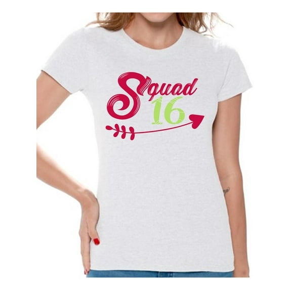 Awkward Styles Squad 16 T-Shirt for Ladies Squad Sixteen Shirts for Girls Birthday Girl Shirt Birthday Gifts for Teens I am 16 Tshirt for Her Sweet 16 Party Clothing Pink Prints Teen Party