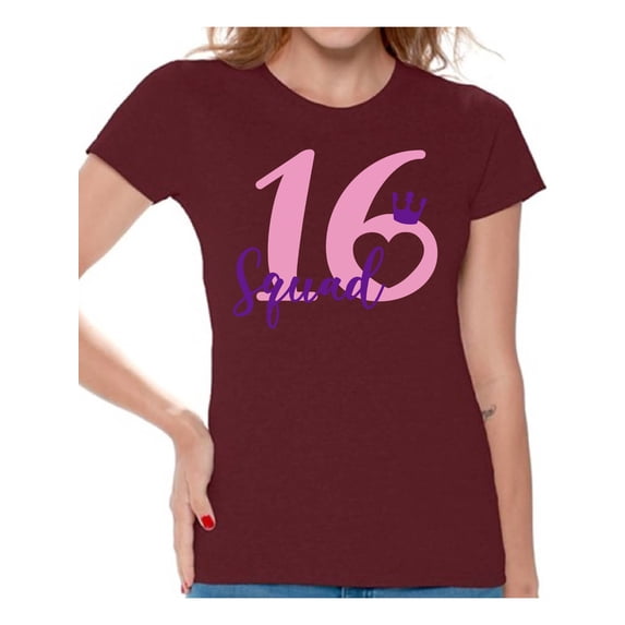 Awkward Styles Squad 16 T Shirt for Ladies Squad Sixteen Shirts for Girls Birthday Girl Shirt Birthday Gifts for Teens I am 16 T-Shirt for Her Sweet 16 Party Clothing Purple Prints Teen Party