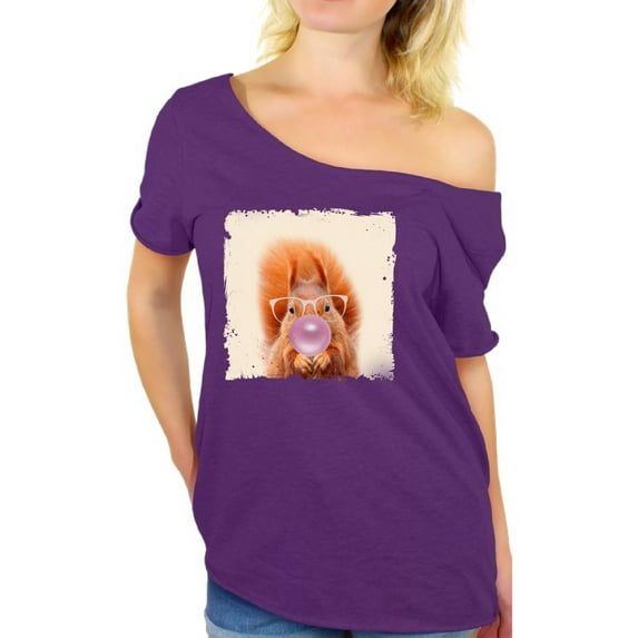 Awkward Styles Squirrel Ladies Off The Shoulder Shirt Women T Shirt Women Clothes Squirrel with Gum Off The Shoulder Shirt for Woman Funny Animal Gifts Squirrel Clothing Squirrel T Shirt Cute Shirt