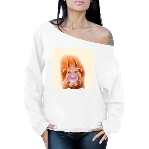 Awkward Styles Squirrel Off Shoulder Sweatshirt Animal Clothing Collection Animal Lover Sweatshirt Squirrel with Gum Off The Shoulder Sweatshirt Squirrel Clothing Squirrel Hoodie Cute Animal Sweater