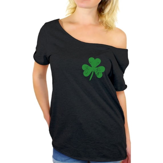 Awkward Styles St Patricks Day Irish Clover Pocket Shirt Womens St. Patricks Off Shoulder T Shirt Irish Pride St Paddy's Day Off the Shoulder Tee Lucky Shamrock T-Shirt Irish Off the Shoulder Top