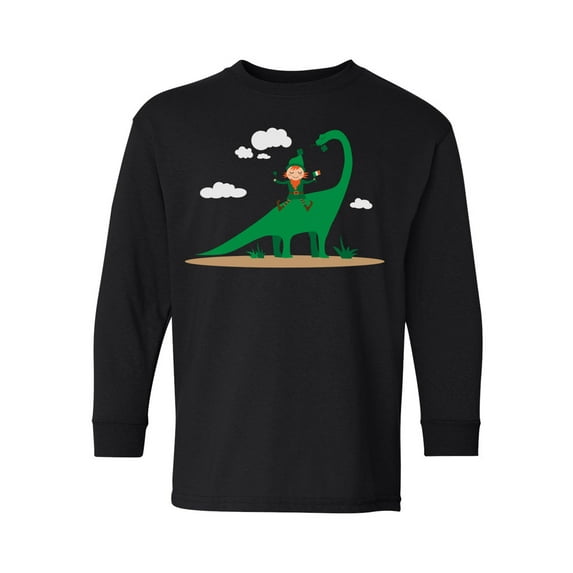 Awkward Styles St. Patty Youth Long Sleeve T-shirt Irish Elf and Dinosaur Crewneck Tee for Kids Proud Irish