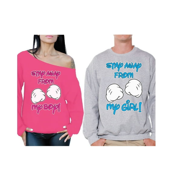 Awkward Styles Stay Away From My Boy Off the Shoulder Sweatshirt Stay Away From My Girl Sweater Matching Couple Boyfriend & Girlfriend Sweatshirts Valentine's Day Gifts Funny Sweaters Matching Couple