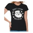 thumbnail image 1 of Awkward Styles Don't Stop Believin' Christmas Shirt Women's Holiday Top Christmas T-shirt Xmas Gifts Santa Claus Christmas Shirts for Women Xmas Holiday T-Shirt Don't Stop Believin' Santa Shirt, 1 of 4