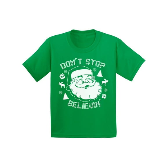 Awkward Styles Don't Stop Believin' Christmas Shirts for Kids Santa Claus Funny Kid's Christmas Holiday Shirt Christmas Gifts for Kids Don't Stop Believin' Santa Youth Xmas Tee Santa Reindeer Shirt