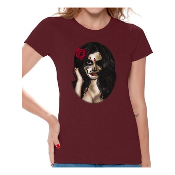 Awkward Styles Sugar Girl T-shirt Tops skull shirts womens mens skull shirts day of dead costume t shirt dia de Los Muertos costume t shirt candy skull sugar skull costume t shirt skull for women