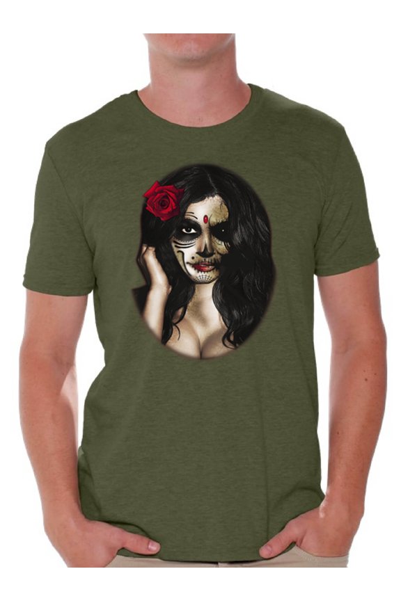 Sugar Skull Girl T-shirt Tops skull shirts mens skull shirts day of the dead costume t shirt dia de Los Muertos costume t shirt candy skull sugar skull costume t shirt skull for men