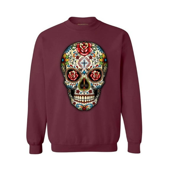 Awkward Styles Sugar Skull Roses Sweatshirt Skull Sweater for Women Day of the Dead Gifts for Men Skull Clothing Dia de los Muertos Sweatshirt Floral Skull Sweater Mexican Holiday Gifts Skull Jumper