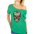 thumbnail image 1 of Awkward Styles Sugar Skull Roses off the shoulder top t shirt skull shirts womens day of the dead t shirt costume dia de Los Muertos costume t shirt sugar skull candy skull costume t shirt skull, 1 of 4