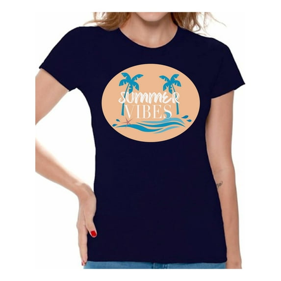 Awkward Styles Summer Vibes Clothing for Ladies Vacay Vibes Womens T-Shirt Palms Tshirt for Women Vacay Vibes Gifts for Girlfriend Beach Shirts Summer Clothing Collection for Women Summer T Shirt