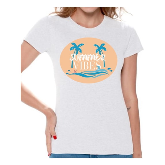 Awkward Styles Summer Vibes Clothing for Ladies Vacay Vibes Womens T-Shirt Palms Tshirt for Women Vacay Vibes Gifts for Girlfriend Beach Shirts Summer Clothing Collection for Women Summer T Shirt