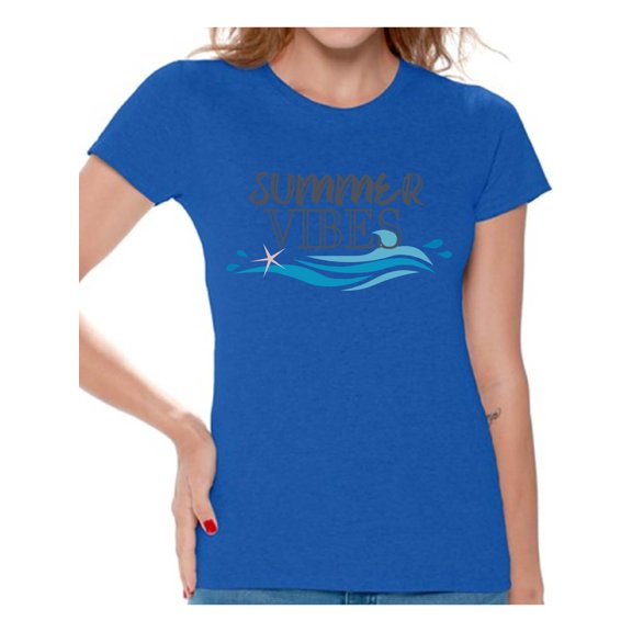 Awkward Styles Summer Vibes Clothing for Ladies Vacay Vibes Womens T-Shirt Sunny Tshirt for Women Vacay Vibes Gifts for Girlfriend Beach Shirts Summer Clothing Collection for Women Summer T Shirt